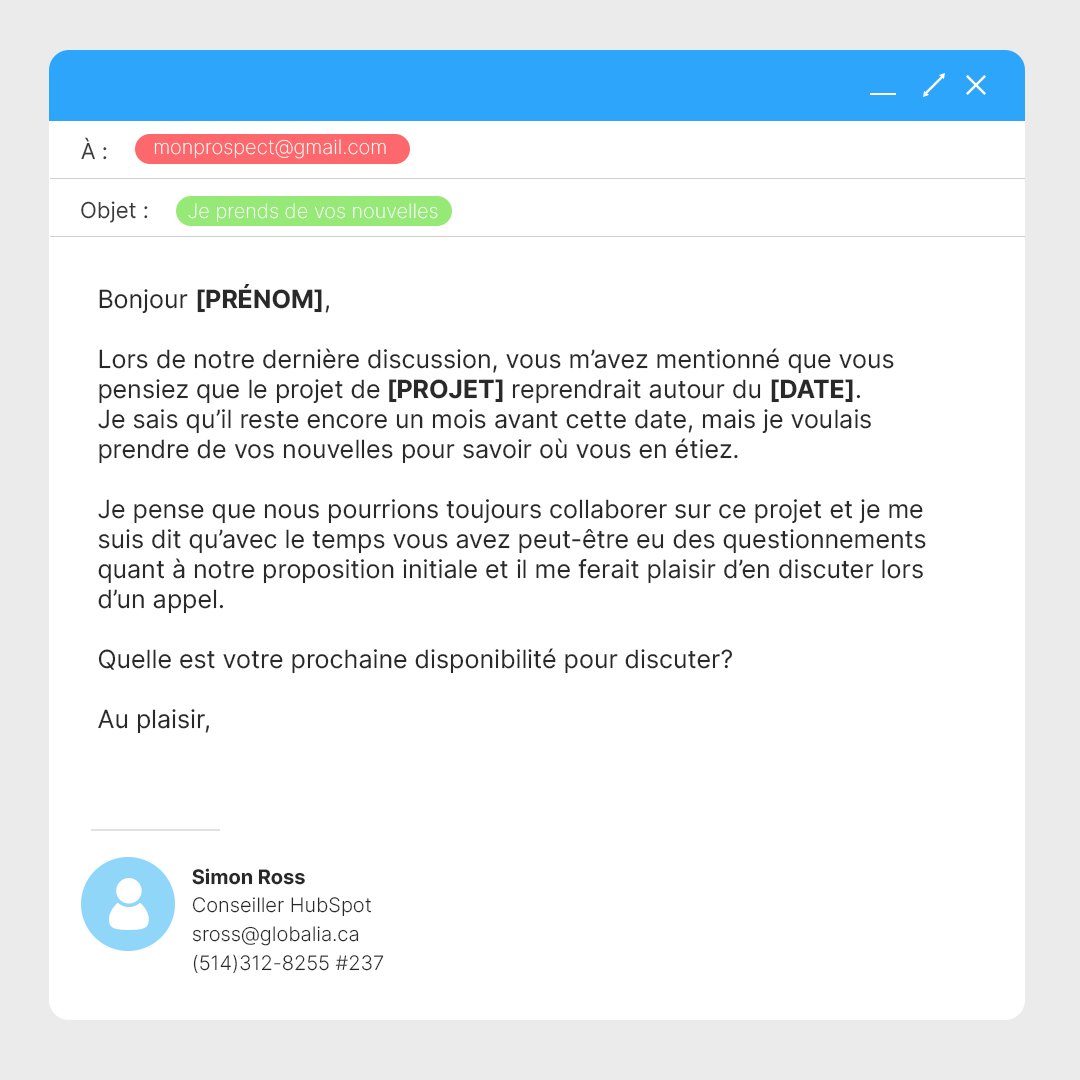 Modèles de courriels - appel décalé