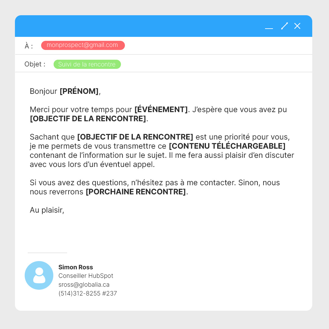 Modèles de courriels - suivi rencontre
