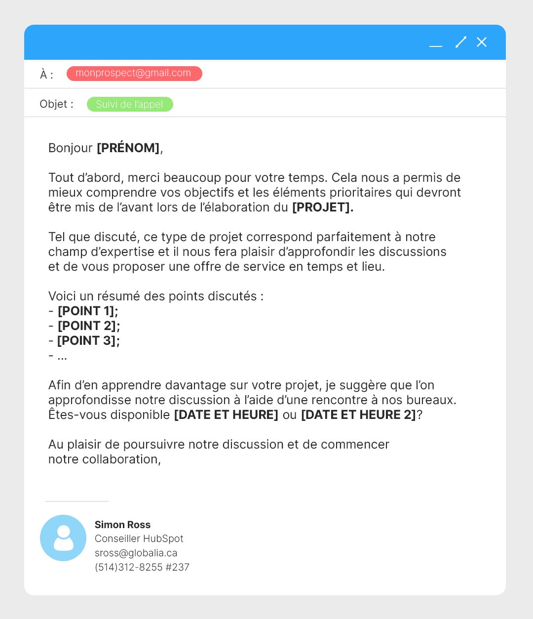 Modèles de courriels - prospect positif