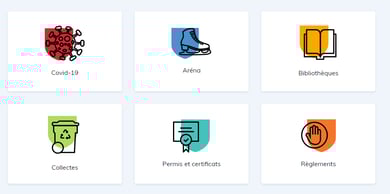 une section avec 6 blocs encadrés avec un court texte laisse déduire que ces blocs seront cliquables vers une source d’information.