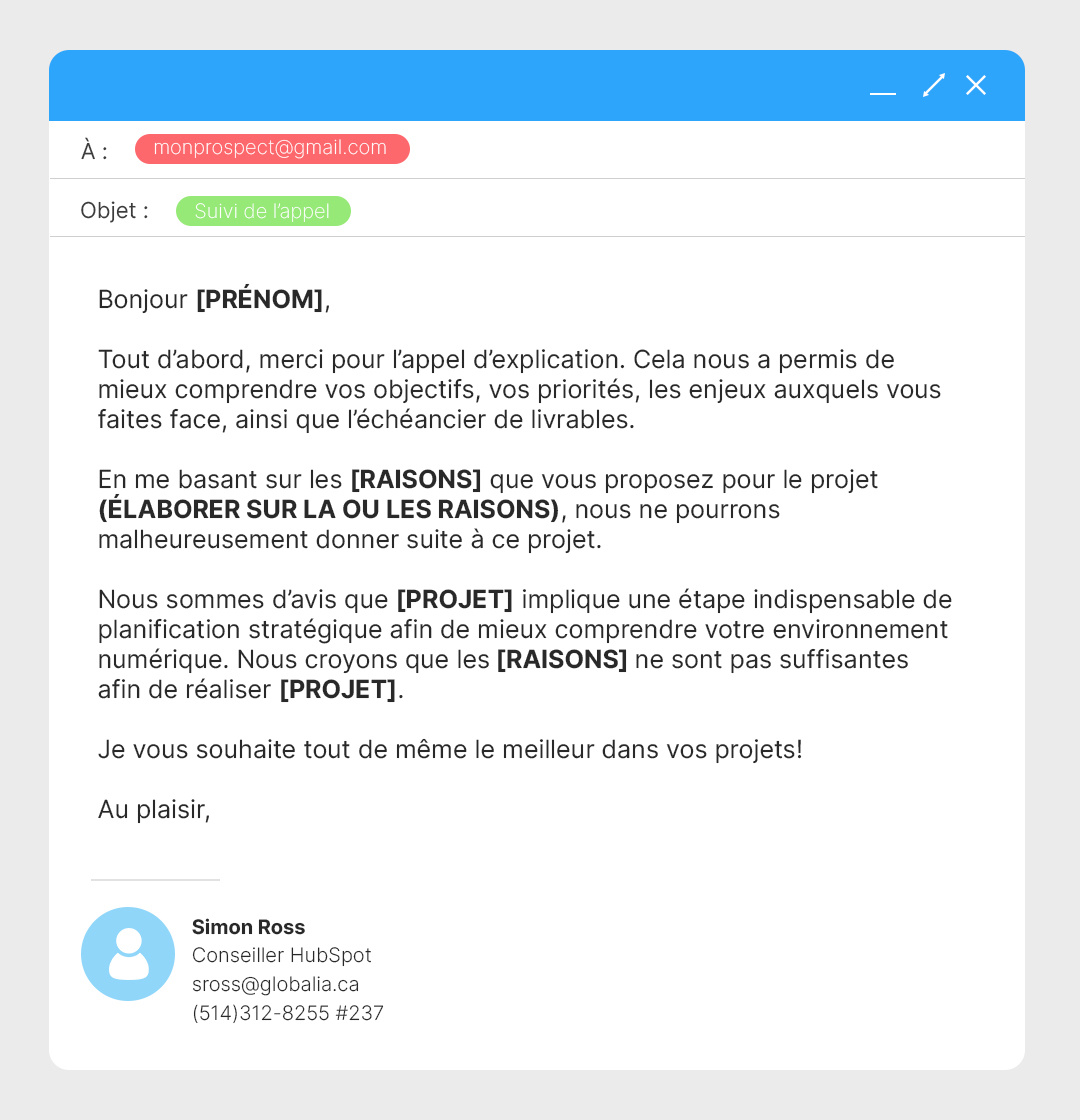 Modèles de courriels - prospect négatif