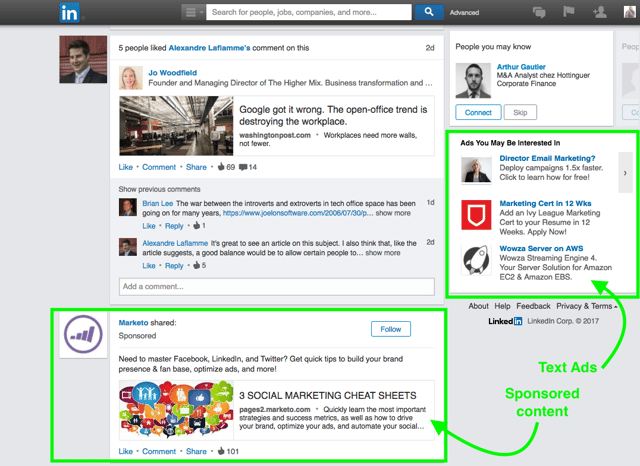 Types d'annonces sur Linkedin Ads