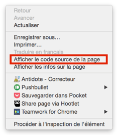 afficher le code source d'une page web