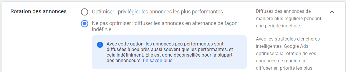 Optimisation Google Ads - diffuser les annonces en alternance